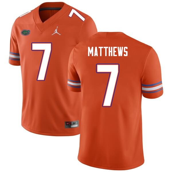 Men's NCAA Florida Gators Luke Matthews #7 Stitched Authentic Nike Orange College Football Jersey DZS4765CS